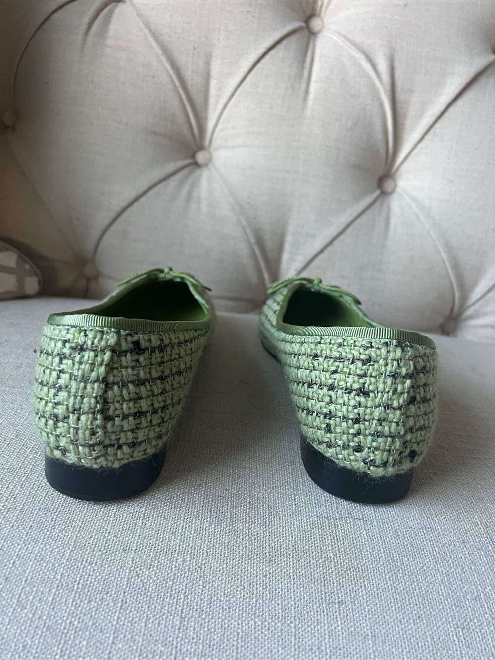 C-like Green Tweed and Black Cap-Toe Ballet Flats - Picture 3 of 7